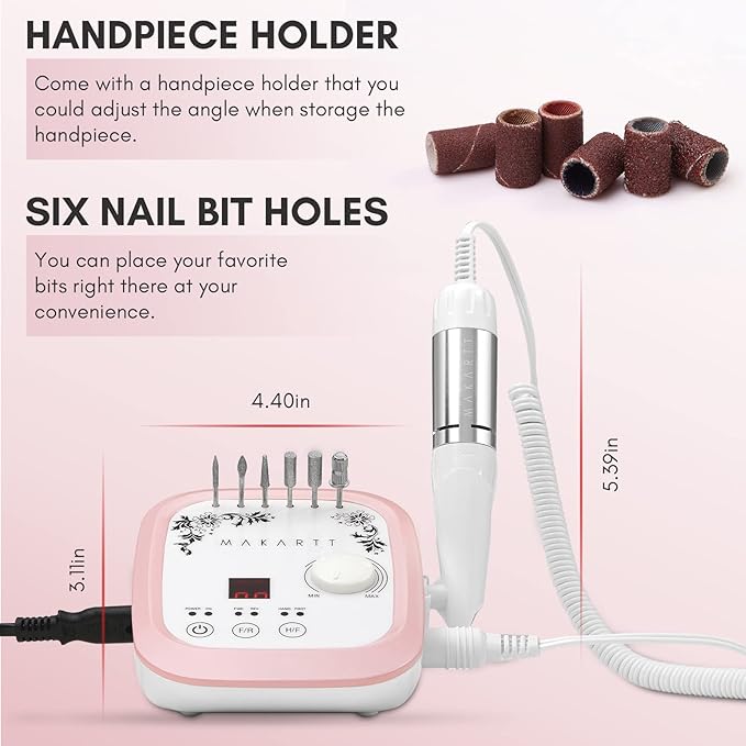 Makartt Nail Drill Bits Holder Dustproof Stand Displayer Organizer Container Bundle With Genesie Nail Drill Professional 35000RPM Electric Nail File Machine