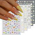 6 Sheets Daisy Nail Art Stickers, Charming Flower Chrysanthemum 3D Trendy Design Self-Adhesive Spring Nail Art Decals, DIY Manicure Decoration Supplies Accessories for Women Girls
