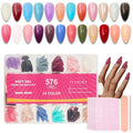 24 Colors Medium Almond Press on Nails Set, 576PCS Bulk Glossy False Nails with Tabs, 12 Sizes Full Cover Acrylic Fake Nails for Women, Long Lasting DIY Nail Art Kit