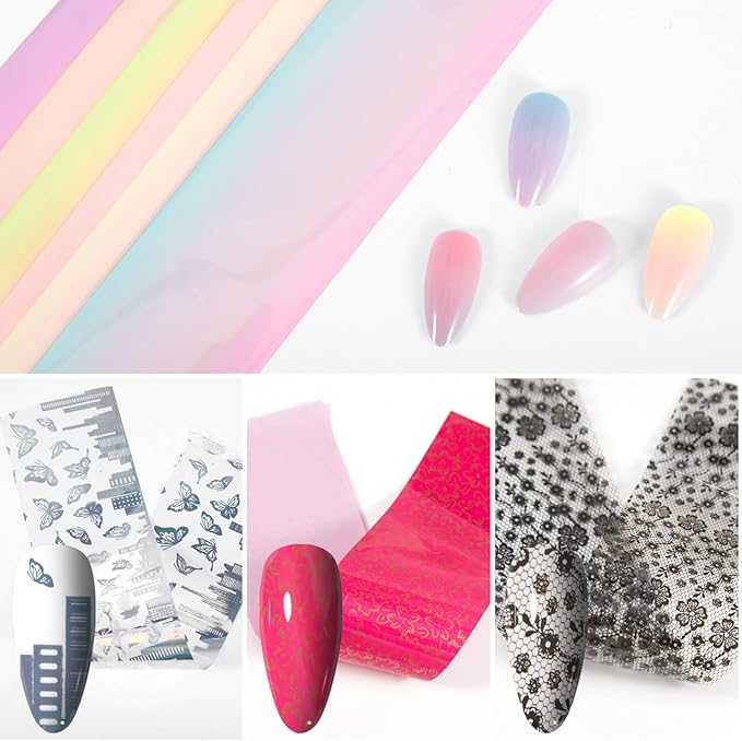 JERCLITY 300 Sheets Nail Foil Transfer Stickers Set Leopard Print Marbling Nail Foils Transfer Nail Art Holographic Laser Design Foil Sheets for Women Girls