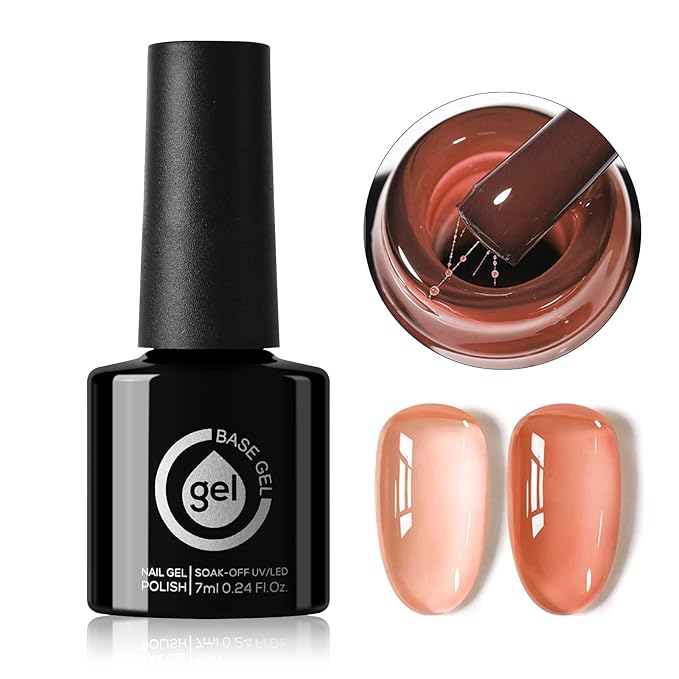 Fiber Glass Rubber Base Gel Nail Polish, Glossy Glass Brush on Nails Strengthener Base Coat for Repair Broken Damaged Nails, LED UV Lamp Required Soak Off Building Gel-05,7ml