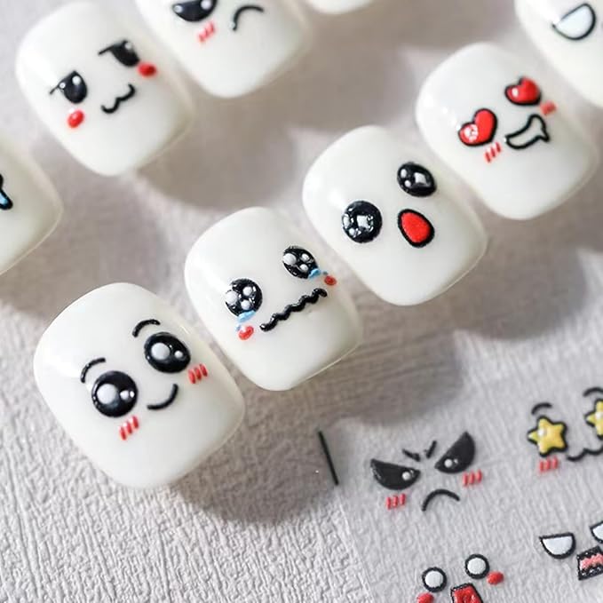 Dedyel Smile Nail Art Stickers Cute Nail Stickers Cartoon Nail Stickers 5D Embossed Smile Face Nail Stickers Kawaii Self-Adhesive Nail Stickers for Women Girls Kids Nail Art Decoration