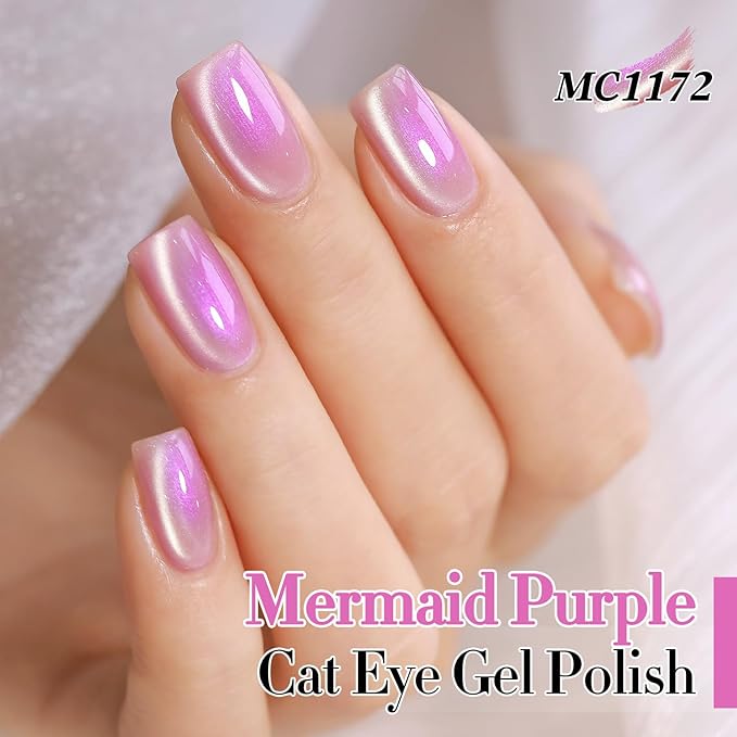Double Rhythm 0.5 Oz Cat Eye Gel Polish with Magnet Same Color Same Bottle Holographic Glitter Shimmer Translucent Color Salon 15 ML Magnetic Nail Art (Mermaid Purple-MC1172)
