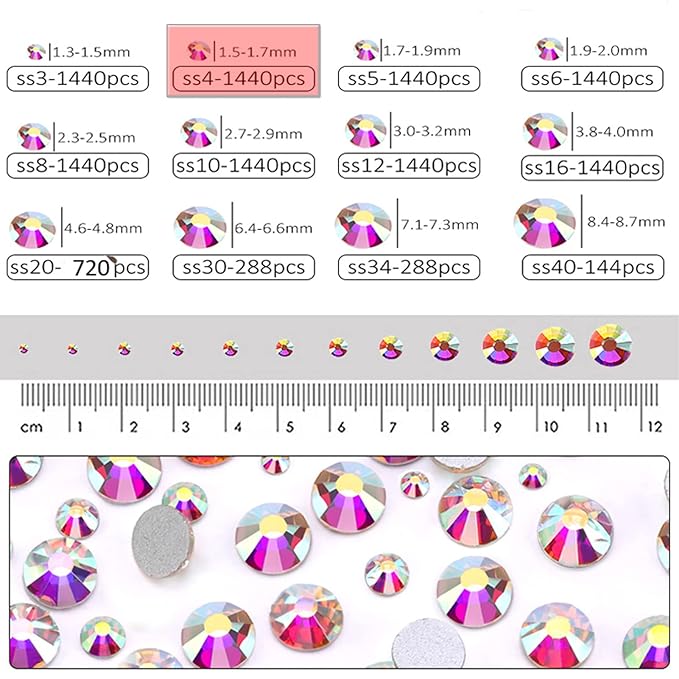 Dowarm 1440 Pieces SS4 Flatback Crystal AB Rhinestones, 1.5MM for Craft Nails Dance Costumes, Non Hotfix