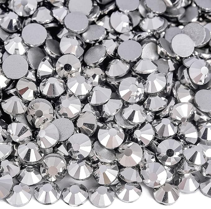 Blinginbox 288 Pieces SS30/6.4-6.6mm Flat Back Crystal Rhinestones Round Gems for Nail Art,Mine Silver