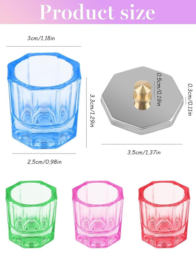 TOROKOM 4 Colors Dappen Dish for Acrylic Nails, Glass Crystal Acrylic Powder Holder with Lid Nail Art Acrylic Liquid Cups Nail Crystal Bowl Glassware Tools for Nail Art Manicure