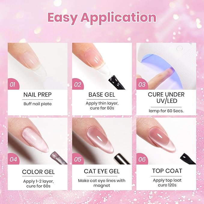 Beetles Peachy Whimsy Pink Cat Eye Gel Nail Polish - 15ML Glitter Pink Cat Eye Spring Gel Polish Magnetic Shimmer Effect Soak Off UV Nail Art Design Salon DIY Manicure Gift for Women