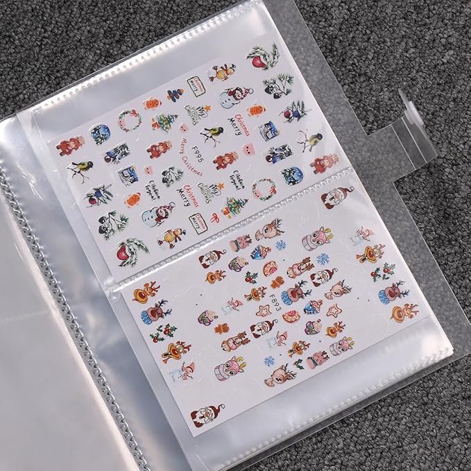 144 Slots Nail Art Sticker Storage Book Nail Art Decals Collecting Album Nail Stickers Empty Display Book Collecting Holder Binder Book Plastic DIY Nail Art Design Tools for Nail Art Sticker