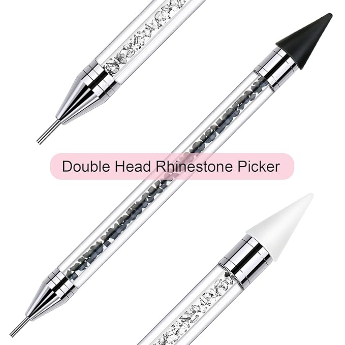 2 Pieces Rhinestone Picker Dotting Pen, Dual-ended Rhinestone Gems Crystals Studs Picker Wax Pencil Pen Crystal Beads Handle Manicure Nail Art DIY Decoration Tool (Black White)
