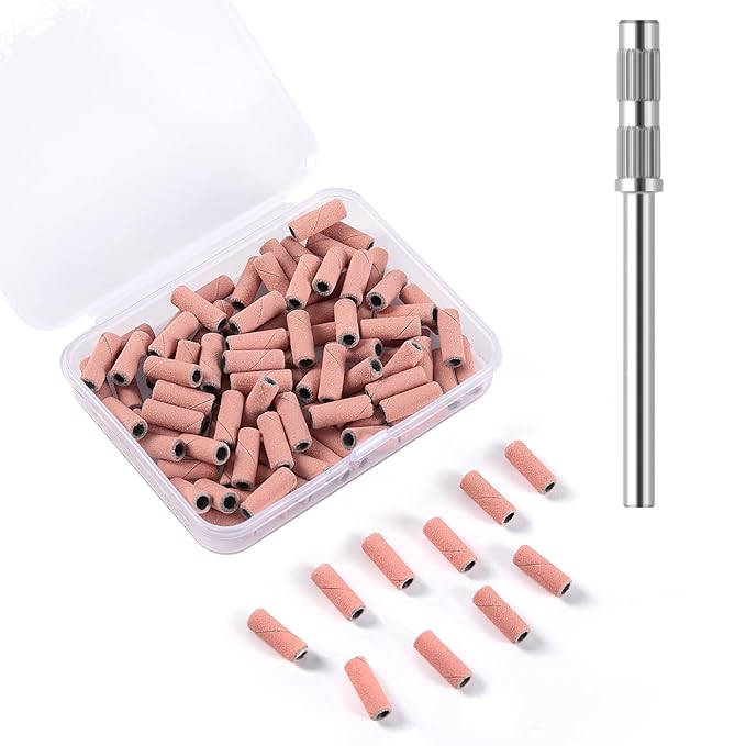 100pcs Small Nail Sanding Bands, 3.1mm Mini Nail Sanding Mandrel Bits 240 Grit Extreme Fine Nail Drill Bits for Nail File Acrylic Nails Gel Manicure Pedicure Nail Prep Salon Supplies,Pink