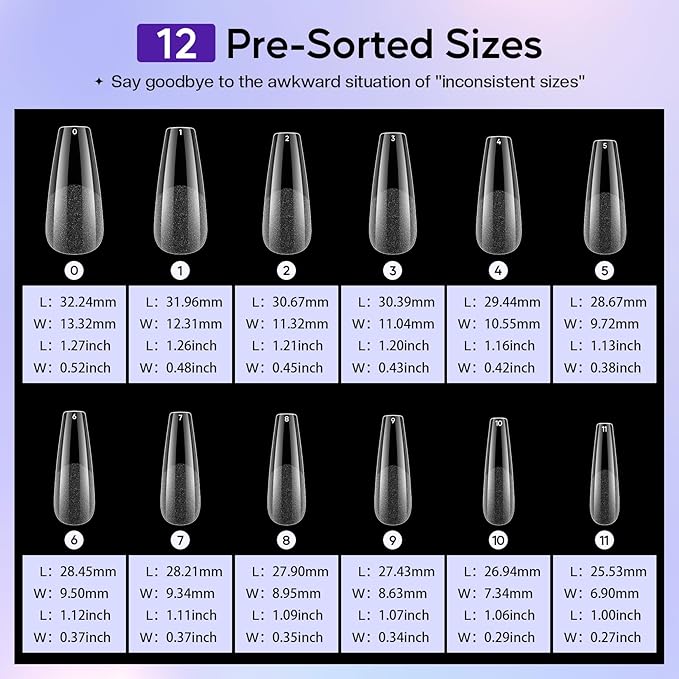 Long Coffin Nail Tips : 312Pcs Gel Pre-Shaped Press Clear False Nails, Full Cover Matte Artificial Tips for Nail Extension Salon DIY 12Sizes