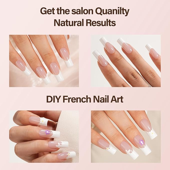 Vansiho French Gel Nail Tips, 150Pcs Long Square Press on Nails, No Need to File 3 in 1 Pre-French Gel Tips for Nail Art DIY 15 Sizes