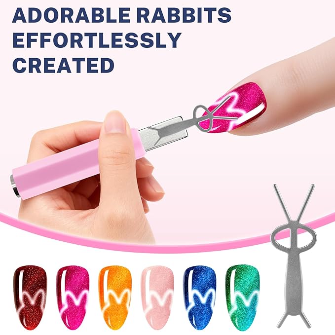 2026 Upgrade 4-in-1 Diamond Cat Eye Magnet for Nails Art,3 Creative Patterns for Cat Eye Gel Polish（French, heart, rabbit）, Easy to Use for Beginners & Nail Artists