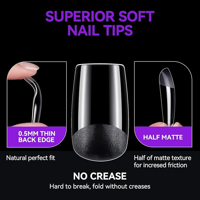 Gelike ec Short Square Nail Tips: 240PCS Soft Gel Tips for Nail Extensions Square Shaped Full Cover Nail Tips Pre Etched - PMMA Resin Clear False Nails Press on Nails 10 Sizes, SHORT SQUARE