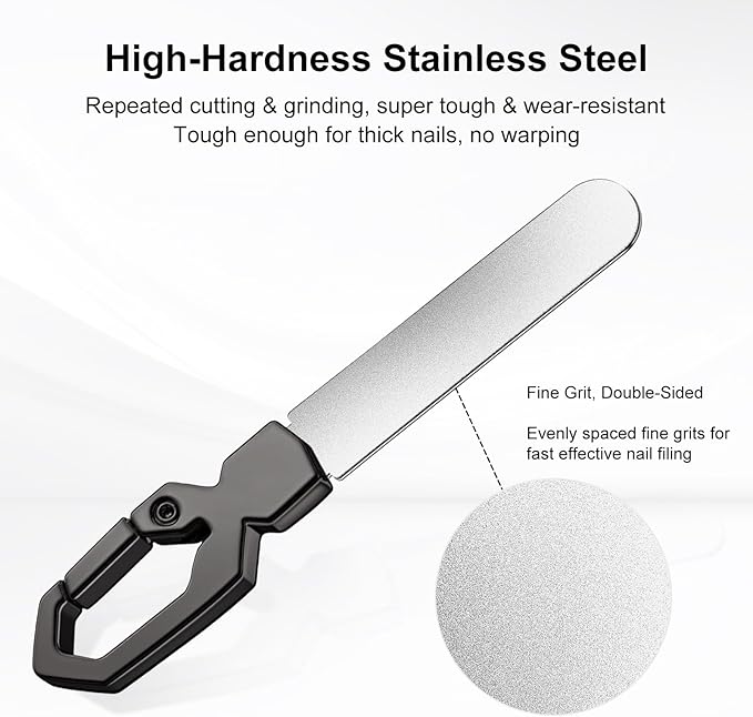 Metal Nail File Keychain Stainless Steel Double-Sided, Fingernail & Toenail Grooming Tool for Men & Women, Durable Portable File with Fine Grit for Home & Travel (Gray)