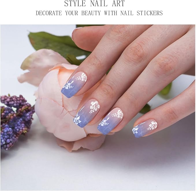 JMEOWIO Gel Nail Stickers Light Purple Pink Flower Semi Cured Gel Nail Strips Wraps UV/LED Nail Supplies Nail Art Design Decoration Accessories