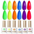 Born Pretty Neon Gel Nail Polish Spring Summer Bright Rainbow Colorful Fluorescent Gel Polish Yellow Green Blue Purple Red Orange Color Gel Nail Polish Collection Gift 6PCS