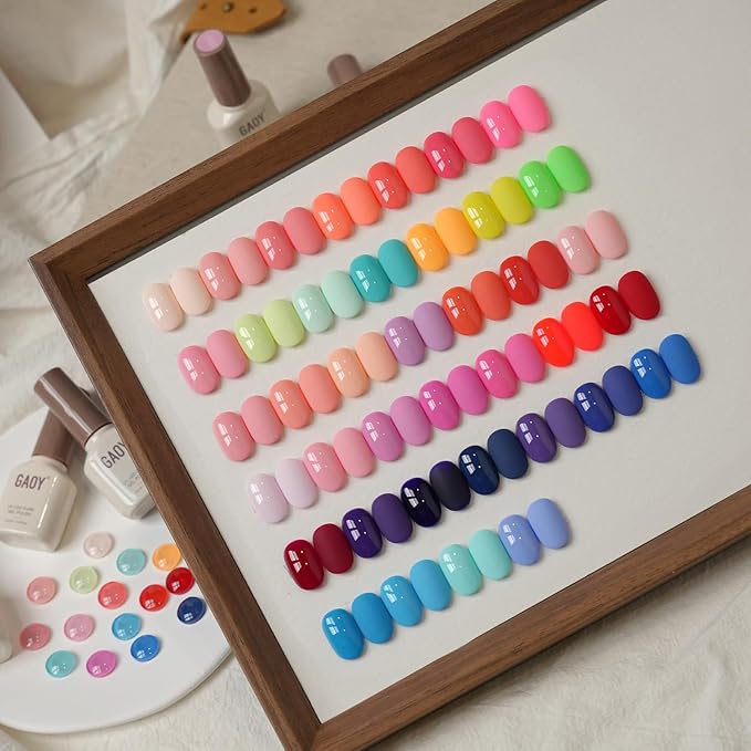 GAOY 42 Pcs Gel Nail Polish Kit, Bright Neon Colors Spring Summer Gel Nail Polish Set with Glossy & Matte Top Coat and Base Coat for Salon and DIY Manicure at Home