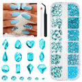 2052Pcs Aquamarine Nail Rhinestones Water Blue Diamonds 72 Multi Shapes Big Gems +1980 Flatback Round Beads K9 Glass Lakeblue Crystals Jewels Nail Art Charms for Nails Faces Eyes Makeup Women