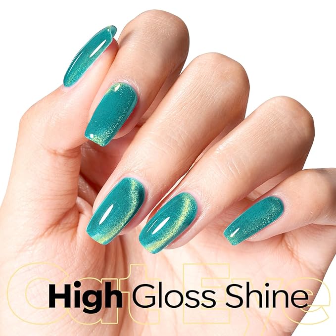 modelones 9D Magnetic Cat Eye Gel Nail Polish Green Holographic Mint Blue Golden Shimmer, 15ML UV LED Soak Off Gel Nail Art Manicure 15ML