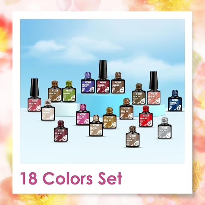 MTSSII Nude Brown Gel Nail Polish Set 18 Colors Gel Nail Set Red Blue Soak Off UV/LED Nail Polish Kit Nail Art Design Salon Home Gifts for Women