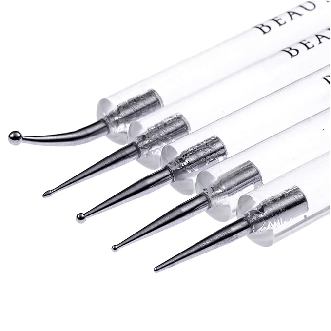 Beaute Galleria 5 Piece (10sizes) 2-Way Dotting Pens Nail Art Design Marbleizing Dotting Swirling Manicure Tools Mandala Art Painting Stylus