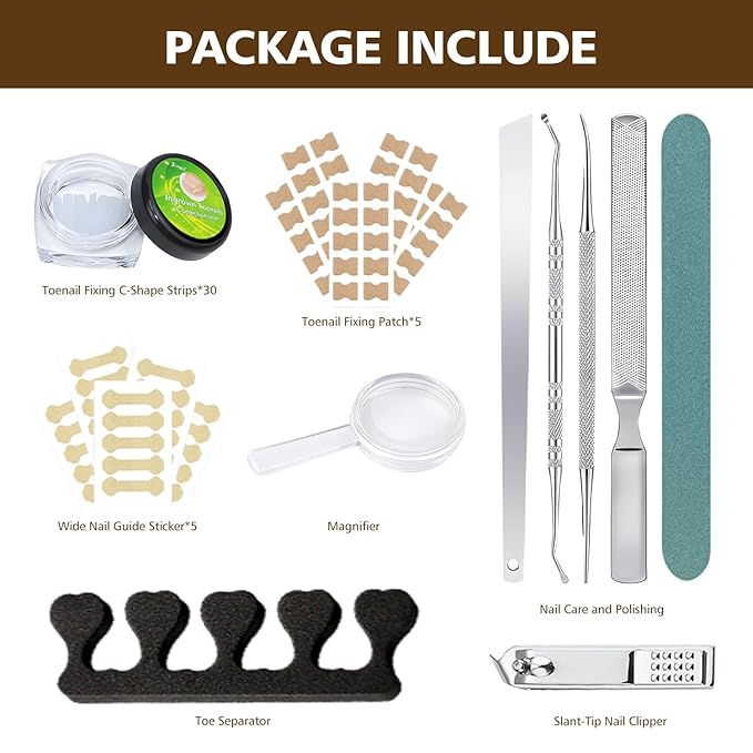 Ingrown Toenail Corrector Set with Magnifier and Correction Strips, Professional Ingrown Toenail Treatment Tools Set, Safe and Effective Nail Care for Home Use