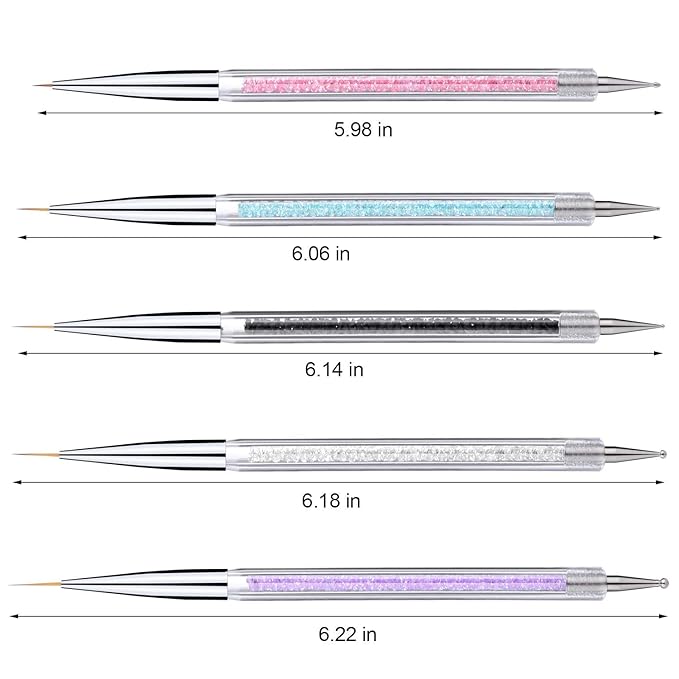 Gel Polish Nail Art Brushes Set-5 Pcs Dual-ended Nail Paint Brushes for Nail Art with Fine Liner Brushes and Dotting Pen (5,7,9,11,13 mm)