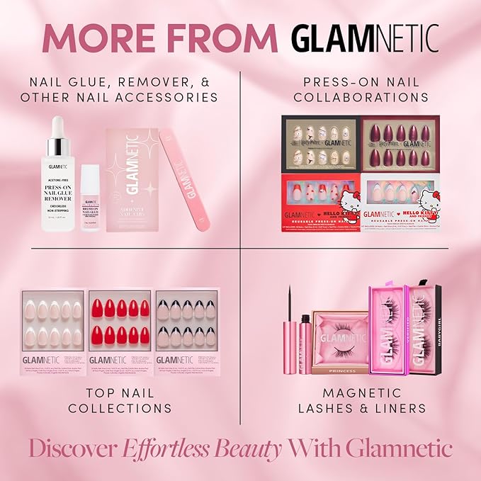 Glamnetic Press On Nails - Mother Pearl | Medium Almond White French Tip Fake Nails, Salon Quality French Manicure | 15 Sizes - 30 Nail Kit with Glue