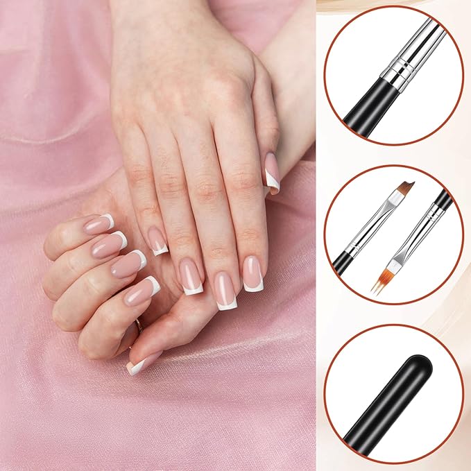 6 Pcs French Tip Nail Brush - Black Handle Oblique Head Brushes - Nail French Tip Brush For UV Gel Acrylic Painting And Nails Art Drawing