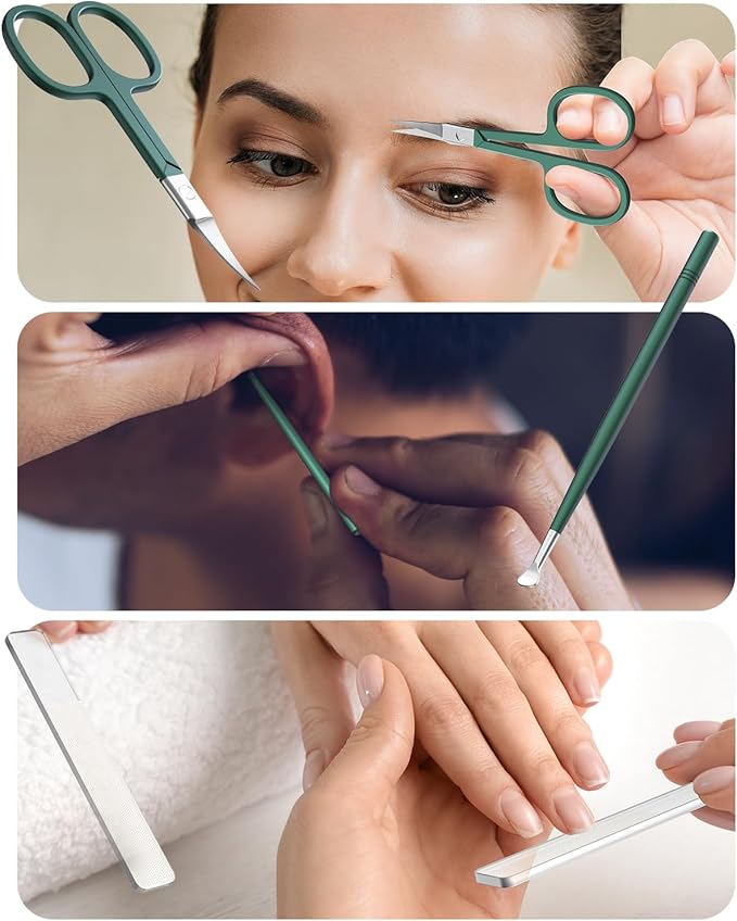 Nice 5-in-1 Premium Grooming Set: Nail Clipper, File, Ear Pick, Facial Hair Scissors, and Mirror in Elegant Storage Box - Manicure Pedicure Kit With Slant Edge Toenail Clipper