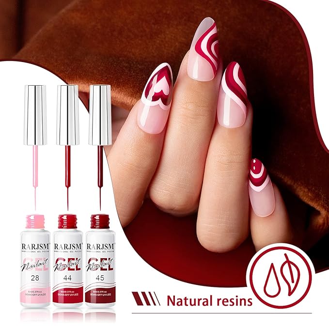 RARJSM Nail Art Gel Liner 24 Color Line Art Painted Gel Nail Polish Set Pink Blue Green Silver Gold Glitter for Nails Painting Drawing Soak Off U V L E D Curing Requires Bulid in Thin Nailart Brush