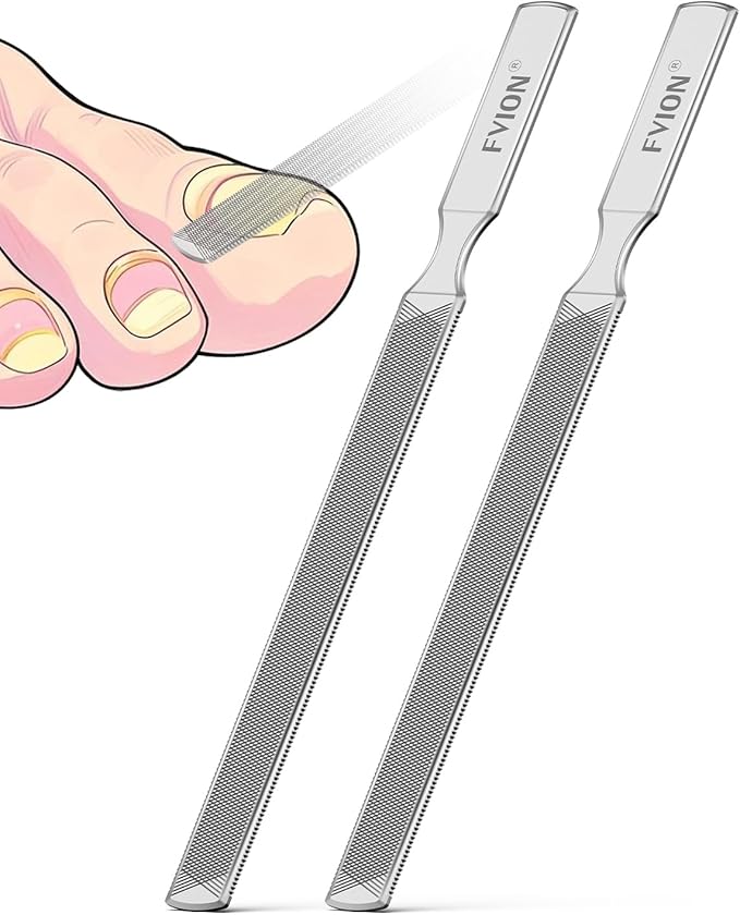 FVION 2 PCS Stainless Steel Double-Sided Long Nail File for Thick Nails – Professional Toenail File, Durable and Efficient Nail Care Tool Ideal for Manicure Or Pedicure (Silver)
