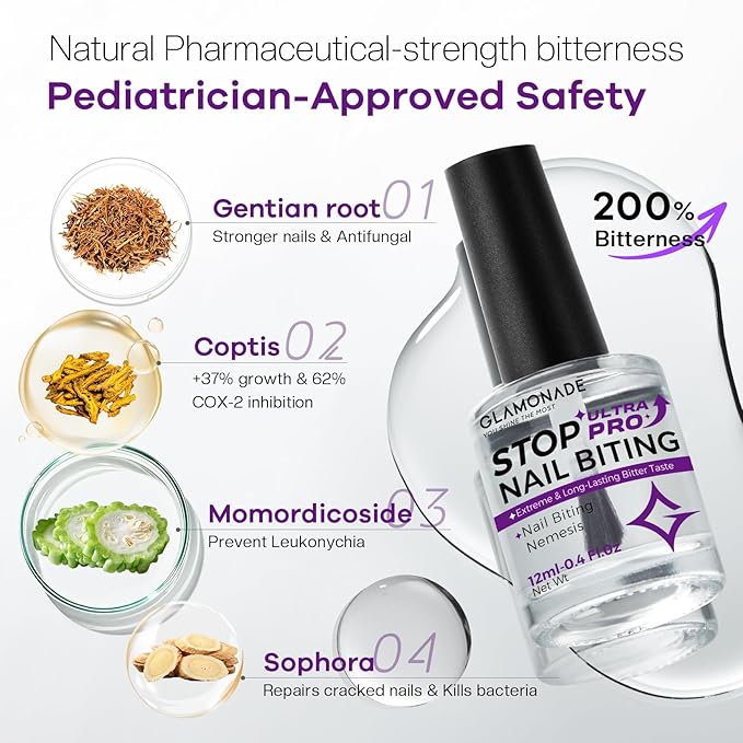 Stop Nail Biting Polish Extra Strength Formula Upgraded Bitterness Effective Anti-Biting Treatment for Adults Kids Bitter Nail Deterrent to End Thumb Sucking Water Resistant & Long Lasting