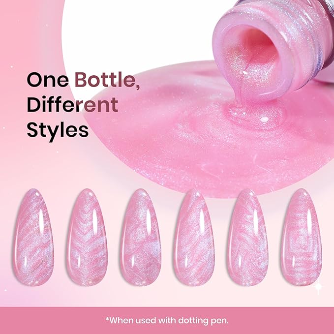 Beetles Pearl Pink Gel Nail Polish,Pearlescent Pink Mermaid Nail Drawing Gel Nail Art Polish Soak Off Uv Led Shimmer Liner Nails Art with Dotting Pen & Nails Charms Gift for Women