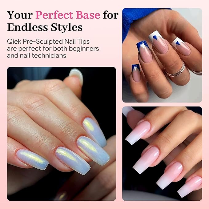 Medium Square Pre-Building Nail Tips Kit, 15 Sizes 240 PCS Pre-shaped Apex Clear Thick Extensions Tip Soft Half Matte Press On Fake Nails Glue Gel Nail Lamp for DIY Beginners & Salon Manicure