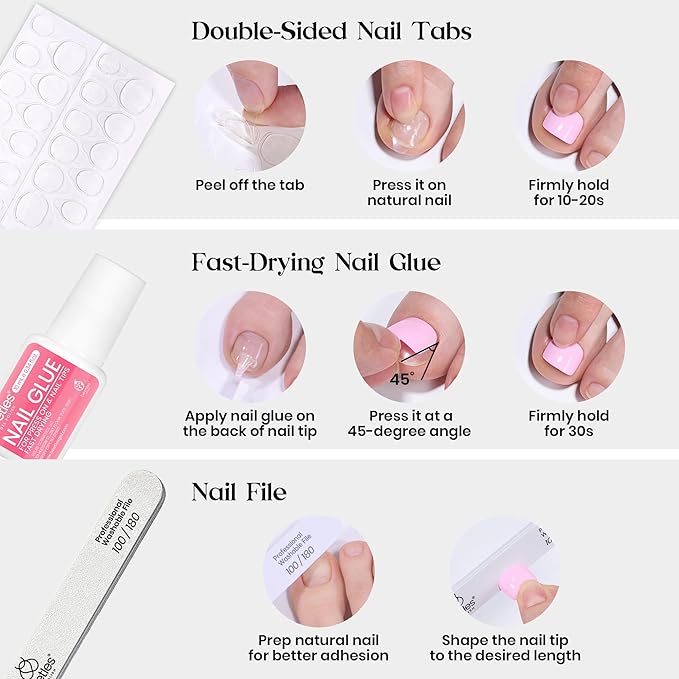 Beetles Press On ToeNails Kit - Glitz Spectrum | 288Pcs 12 Colors Short Square Press On Nails | 15 Sizes French Glossy Glitter With Nail Glue & Nail Tabs Stickers, Fake Nails Kit Art For Women