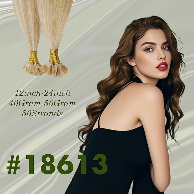 RUNATURE 24 Inch U Tip Hair Extensions Real Human Hair Ash Blonde Mix Platinum Blonde Utips Human Hair Extensions Long Straight Pre Bonded Ktip Hot Fusion Remy Hair 50g 50s