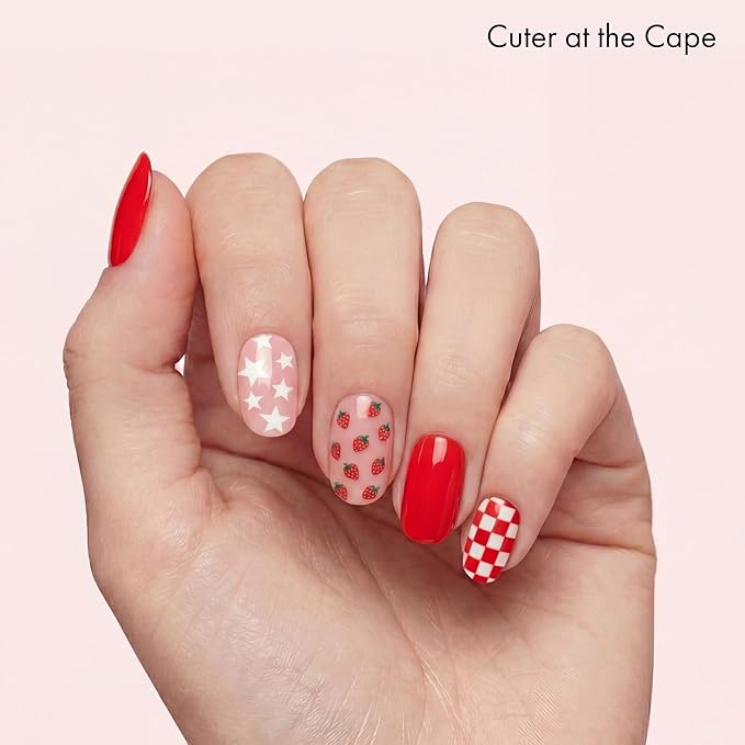 Dashing Diva Gloss Nail Strips Bundle - The Fruit Punch Collection - Cha Cha Cherry & Cuter at the Cape - UV Free, Chip Resistant, Long Lasting Gel Stickers - Contains 2 Sets