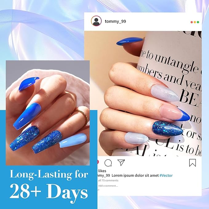 AZUREBEAUTY Nail Polish Set, Quick Dry Non-Gel Fingernail Polish, 4 Colors(Sky Baby Royal Navy Blue) Glossy DIY At-Home Manicure Gift Set for Women