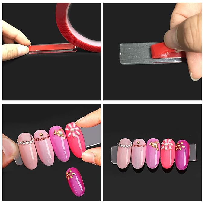 100PCS Transparent Nail Art Display Stand,With 2 Rolls Double-Sided Tape For Practicing,Acrylic Nail Tips Display Strips,Fake Nails Art Tips Practice Holder For Salon Home Nail Accessory Office Decor
