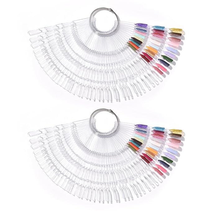 300 Tips Nail Swatch Sticks with Metal Split Ring Fan-shaped Display Nail Practice Sticks Nail Sample Swatches for Nail Art Polish Practice Nail Color Display (Clear)