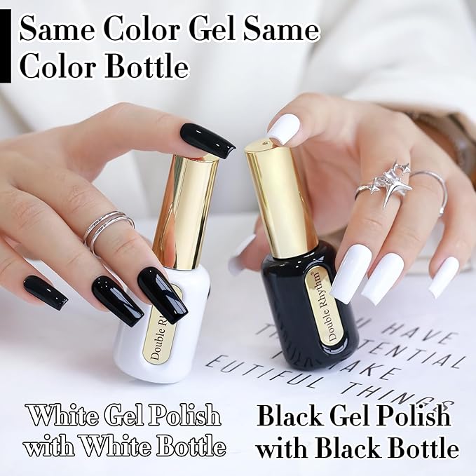 Double Rhythm 2 Pcs 0.50 OZ Gel Polish Hema Free Same Color Same Bottle Translucent Neutral Natural Milky 15 ML Jelly UV Polish Art DIY at Home (Black White-C1015+C1093)