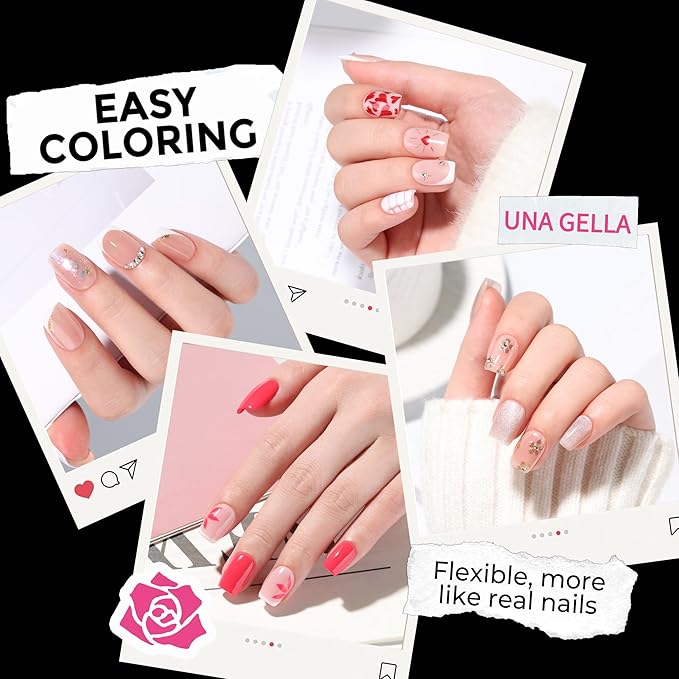 UNA GELLA Short Square Oval Round Nail Tips 216pcs Pre-Etched Short Square Round Oval Press on Nails Squoval Clear Acrylic Fake Full Cover Gel Nails Tips for Nail Extensions Home DIY Salon 12 Sizes