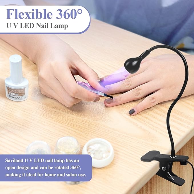SAVILAND UV Nail Lamp: Gooseneck LED Nail Flash Cure Lamp for Nails lampara uv/led para uñas de gel with Securing Clip LED Flash Cure Light Manicure Home DIY UV Light for Gel Polish Nail Lamp