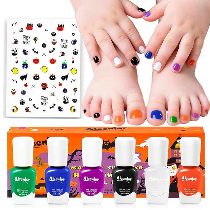Kids Nail Polish with Stickers, Non-Toxic Toddler Nail Polish, Water-Based, Peelable Polish for Kids, for Party, Holiday Favors, Party Favors