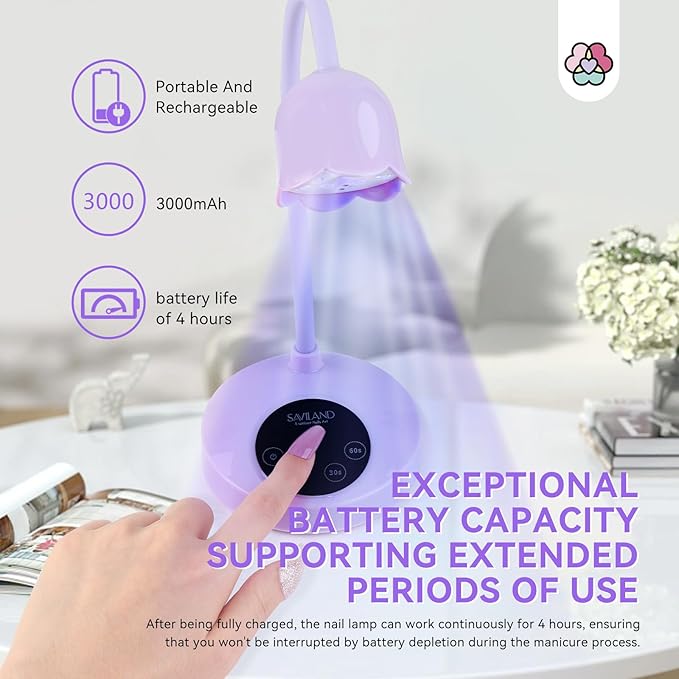 SAVILAND 30W UV Nail Lamp: Gel Lamp for Nail Polish Intellisense Flash Cure Lamp Cordless UV Light for Gel Nail Rechargeable LED Flash Cure Light Quick Drying for Nail Salon Home DIY Manicure