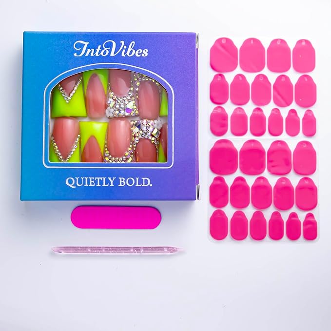 10 Pieces Luxury Acrylic Press On Nails Long Handmade Duck Nails, Green Thickened False French Nails, With Bling Rhinestones And Y2K Princess Vibes, Reusable Acrylic Nails (S)