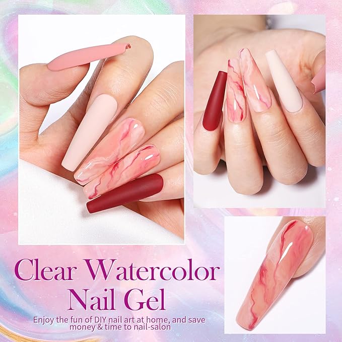 Born Pretty Nail Blooming Gel, 15ml Clear Clear U V Led Blossom Gel Polish for Spreading Effect Marble Natural Stone Watercolor Floral Print Nail Art DIY Design Manicure Valentine's Day Gift