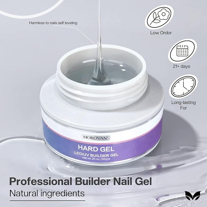 Morovan Clear Builder Gel for Nails: UV/LED Hard Gel Kit - 2oz Strong 3D Sculpting Extension Strengthen Professional Art Manicure Set with Forms & Brush Supplies